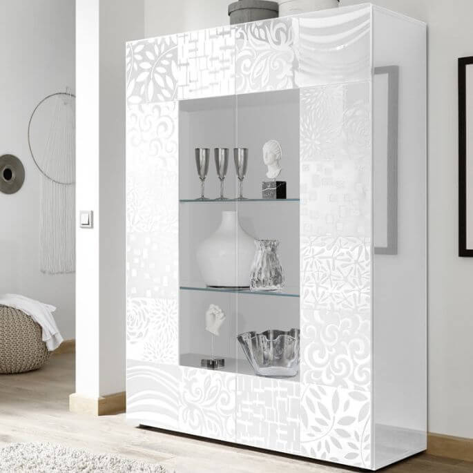 Vitrine moderne laquée blanc brillant Orlane